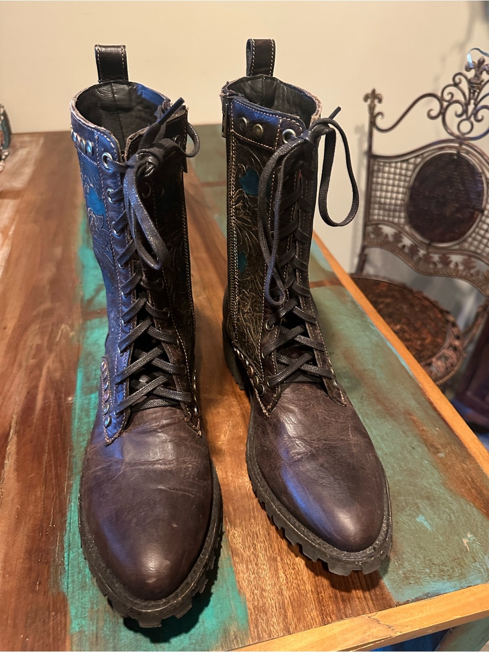 Old Gringo Brown and Blue Lace-Up Women's Boots